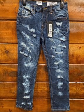Evolution by Vision Trendy Distressed Indigo Skinny Jeans